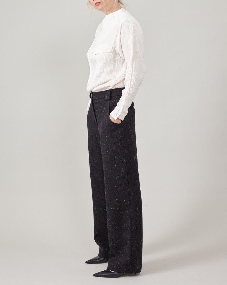 Handmade Thick 100% Wool Pants for Women, Mid Waist, Straight Cut, Loose Fit Warm Winter Trousers, Fully Lined. In Black, Khaki, Grey, Navy
