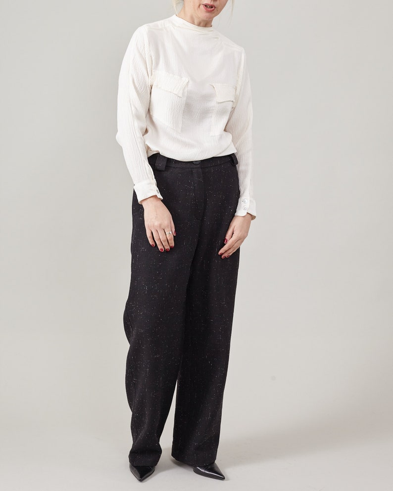 Handmade Thick 100% Wool Pants for Women, Mid Waist, Straight Cut, Loose Fit Warm Winter Trousers, Fully Lined. In Black, Khaki, Grey, Navy