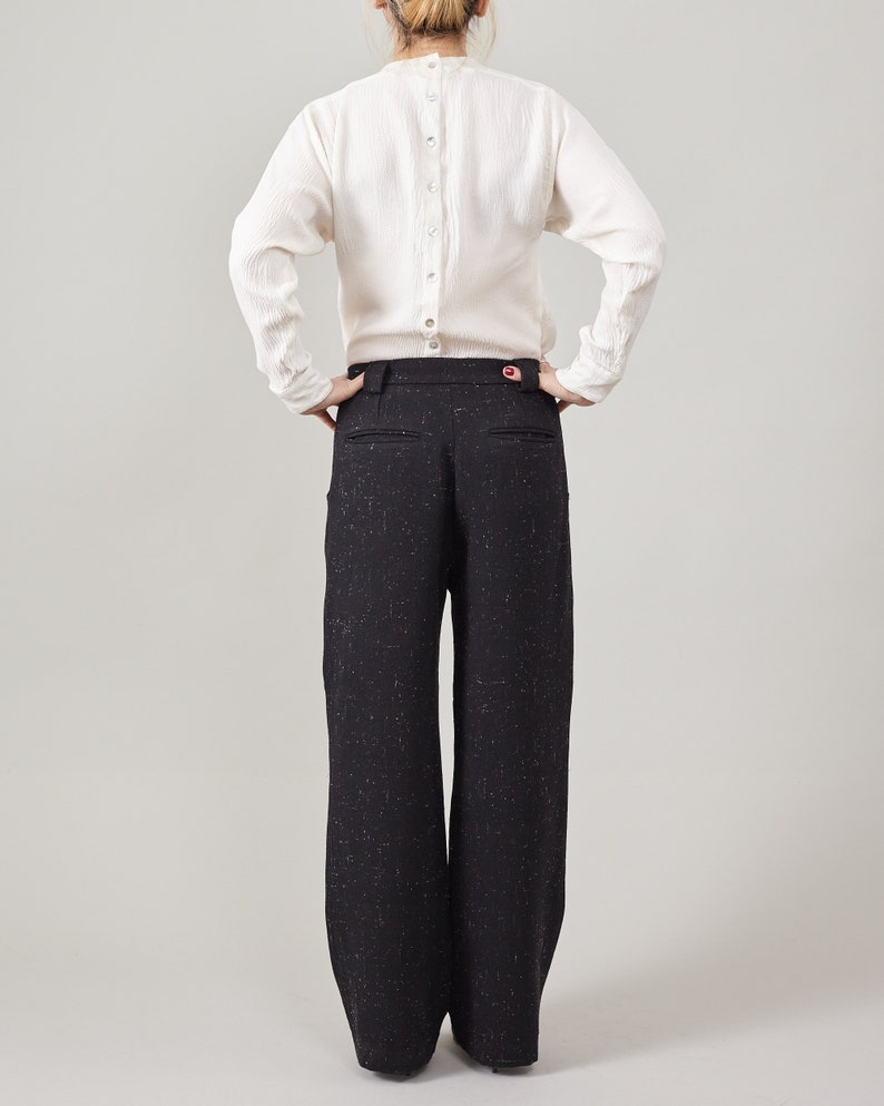 Handmade Thick 100% Wool Pants for Women, Mid Waist, Straight Cut, Loose Fit Warm Winter Trousers, Fully Lined. In Black, Khaki, Grey, Navy