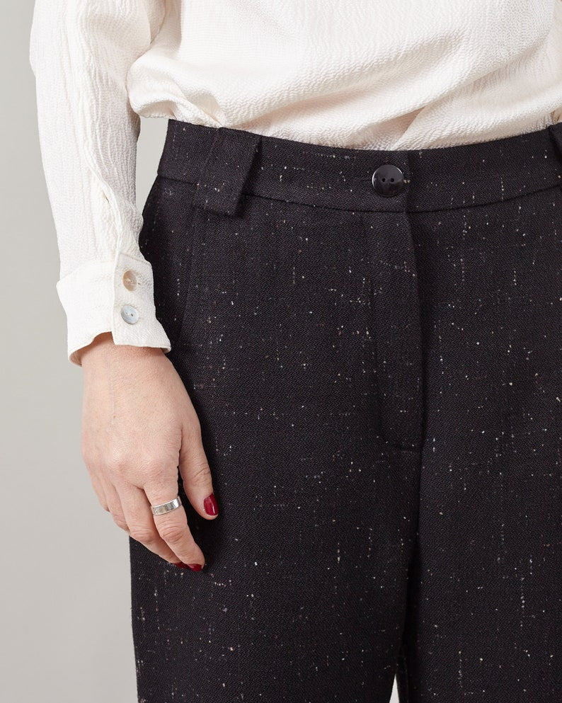 Handmade Thick 100% Wool Pants for Women, Mid Waist, Straight Cut, Loose Fit Warm Winter Trousers, Fully Lined. In Black, Khaki, Grey, Navy
