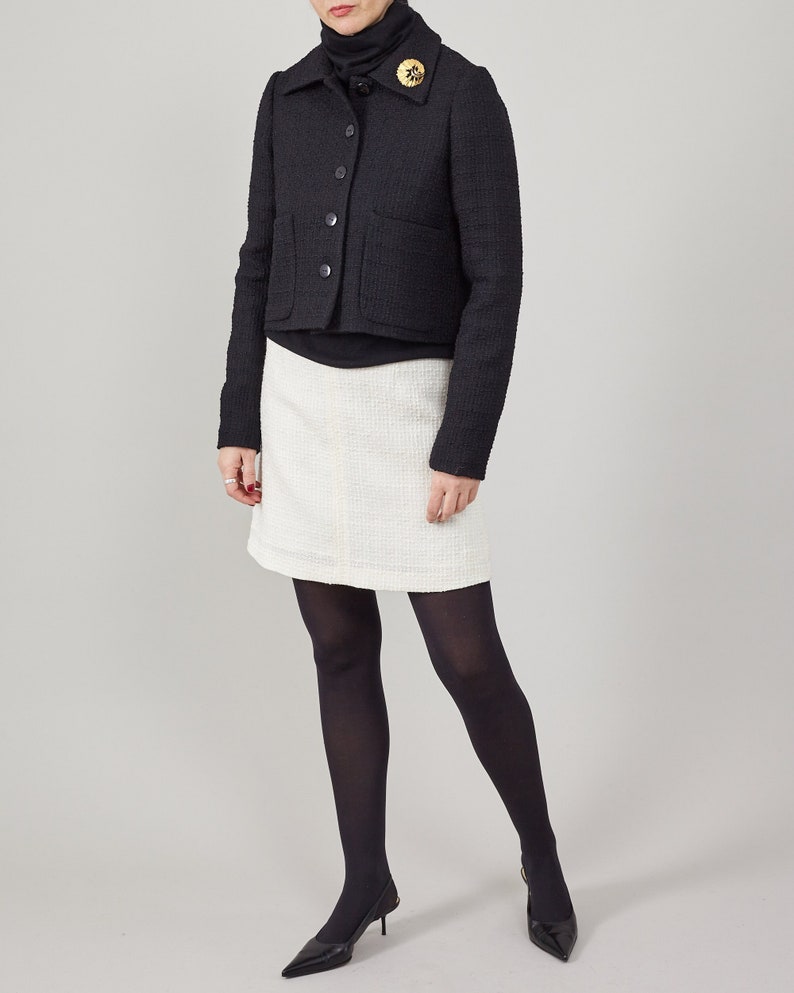 Handmade Women's Wool Blazer, Classic Cropped Black Tweed Tailored Jacket, High End Ladies' Office Outerwear, Executive Wear in More Colors