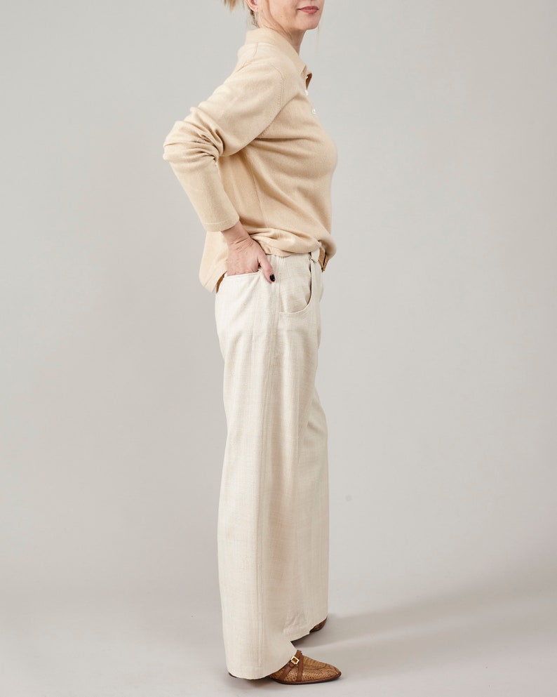 Handmade 100% Silk Pants for Women, Straight Cut, Loose Fit Tailored Trousers for Spring - Summer, Elegant Pants in Light Beige, Grey, Red