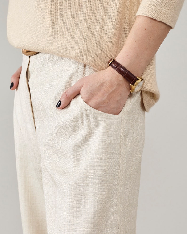 Handmade 100% Silk Pants for Women, Straight Cut, Loose Fit Tailored Trousers for Spring - Summer, Elegant Pants in Light Beige, Grey, Red