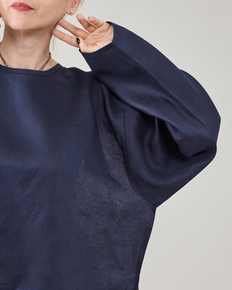 Loose Linen Blouse for Women | One Size Fits All Top with Long Sleeve, Asymmetrical Cut | Chic Gift for Her