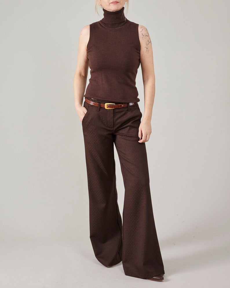 Brown Wool Flared Bell Bottom Pants for Women | Versatile Day-to-Evening Style | Perfect Gift for Dancing Enthusiasts