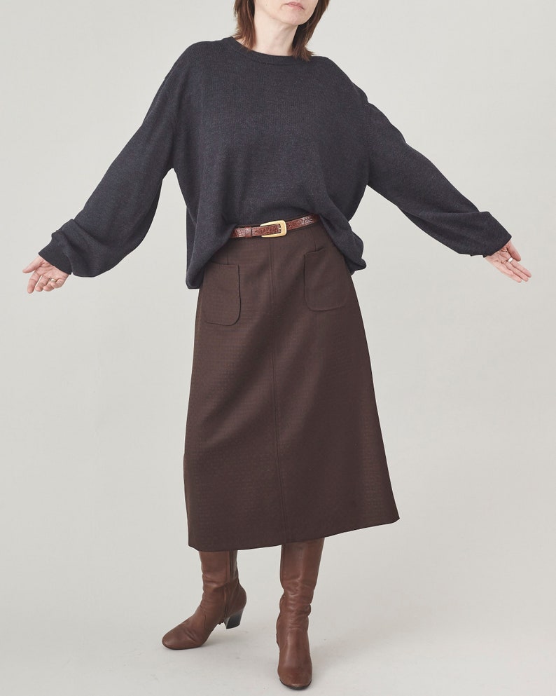 Handmade 100% Wool Brown Skirt for Women, Simple, Clean Design A-line, Midi Skirt for Elegant Business Looks, Fall, Spring Custom Size Skirt