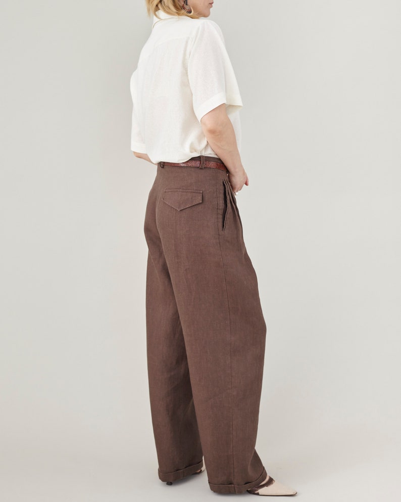Wide Leg Linen Pants for Women, with Pleats and High Waisted Cut, best Clean Aesthetic Style, Summer Office Outfits, Brown, Beige and More