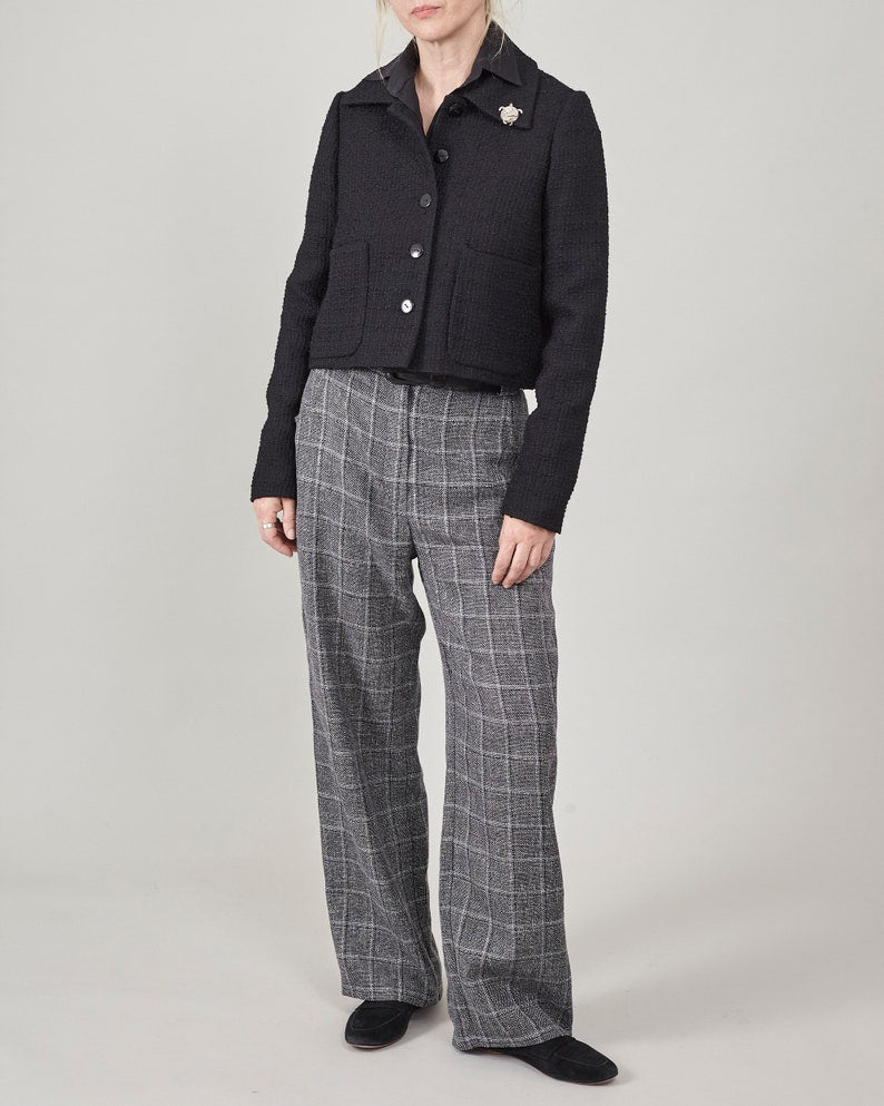 Plaid Wool Pants for Women | Chic Straight-Leg Trousers with Wide Silhouette and Comfortable Mid-Rise Waist
