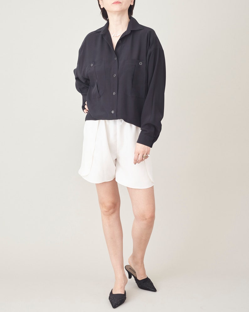 Handmade 100% Silk Shorts for Women, Wrap Boxer Design with Elastic Waist, White, Black Sporty Chic Summer Shorts