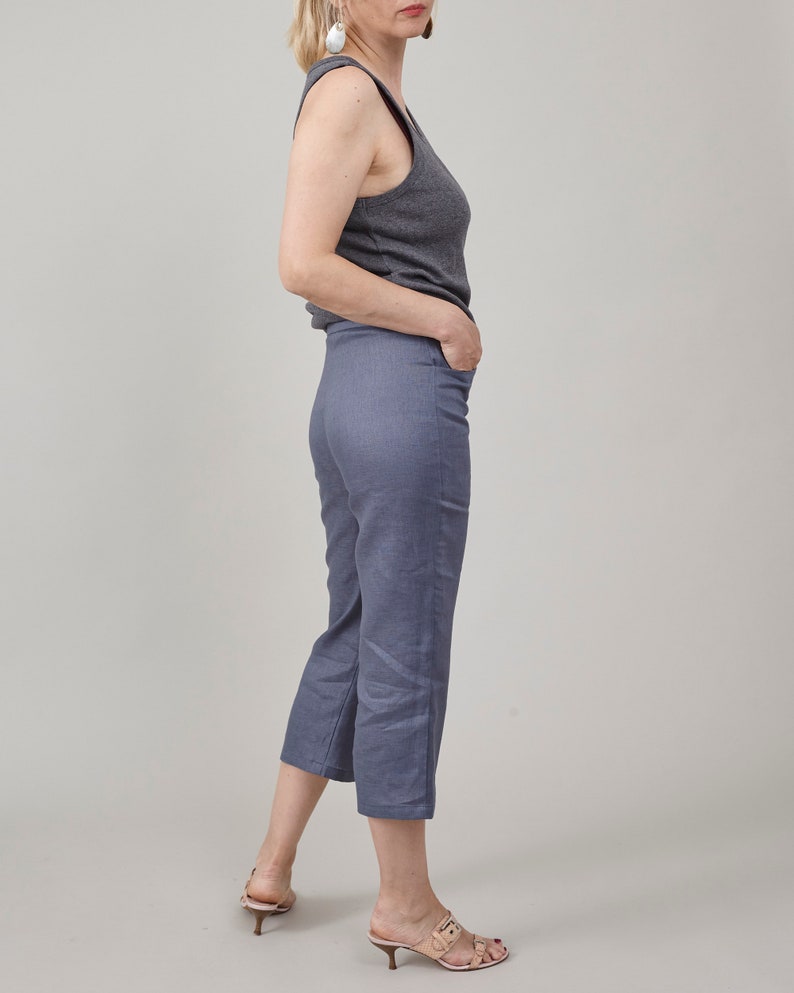 100% Linen Capri Pants for Women – High-Waisted Summer Trousers, Straight-Leg Capris, Elegant Lightweight Workwear, Chic Travel Outfit