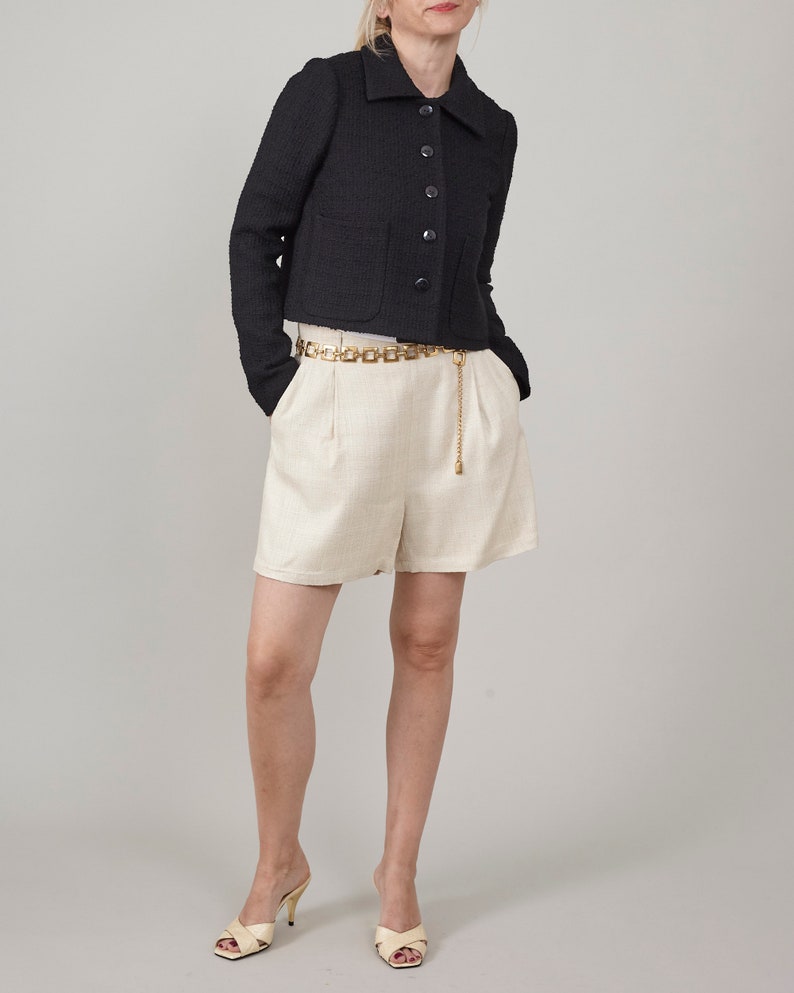 Handmade 100% Silk Women's Shorts: High Rise and Pleats, Butter White Tailored Shorts with Pockets and Side Zipper Closure, Elegant Style
