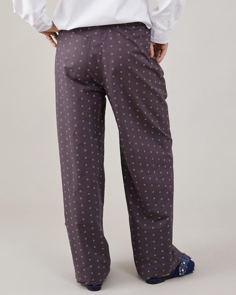 Handmade Poplin Cotton Pants for Summer - Polka Dots PJ Style Pants with Drawstring Waist and Pockets - Chic Easy Wear for Women