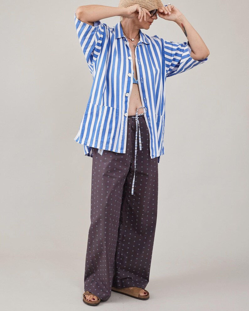 Handmade Poplin Cotton Pants for Summer - Polka Dots PJ Style Pants with Drawstring Waist and Pockets - Chic Easy Wear for Women