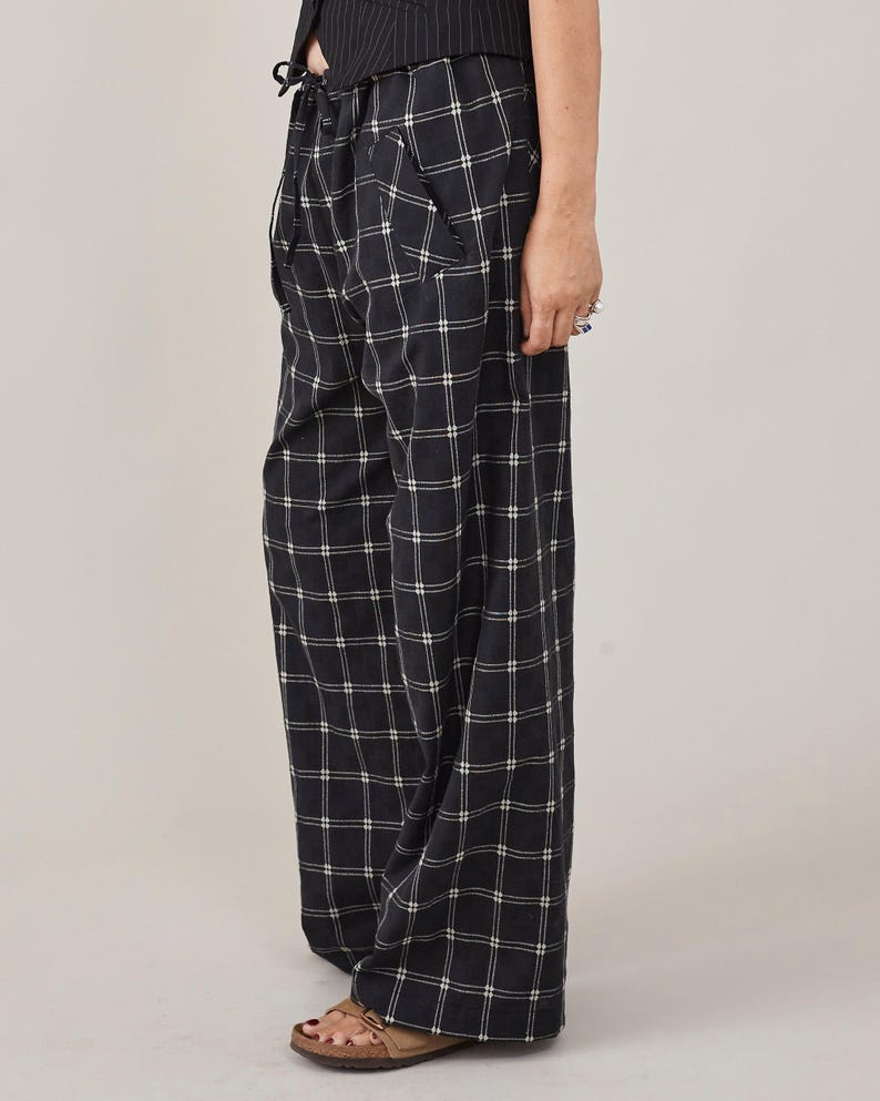 Pj Style Pants in Plaid Cotton, Relaxed Fit, Drawstring Waist, Super Lightweight Summer Pants
