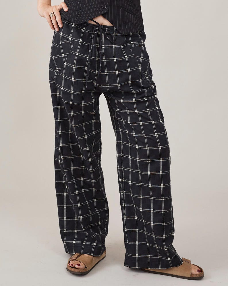 Pj Style Pants in Plaid Cotton, Relaxed Fit, Drawstring Waist, Super Lightweight Summer Pants