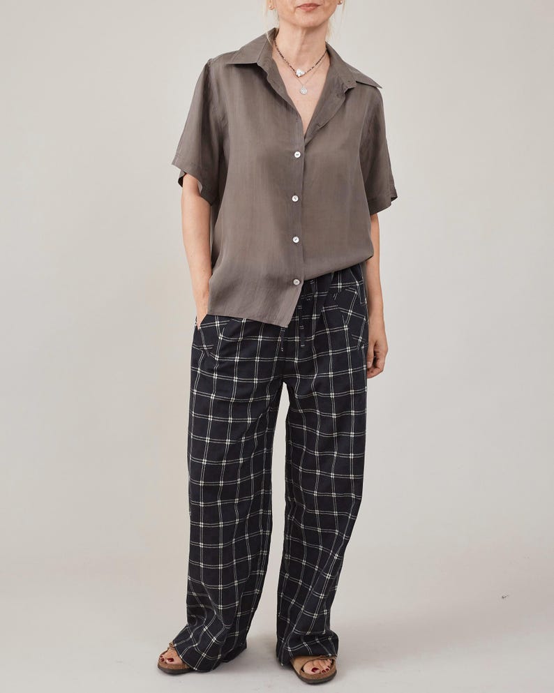 Pj Style Pants in Plaid Cotton, Relaxed Fit, Drawstring Waist, Super Lightweight Summer Pants