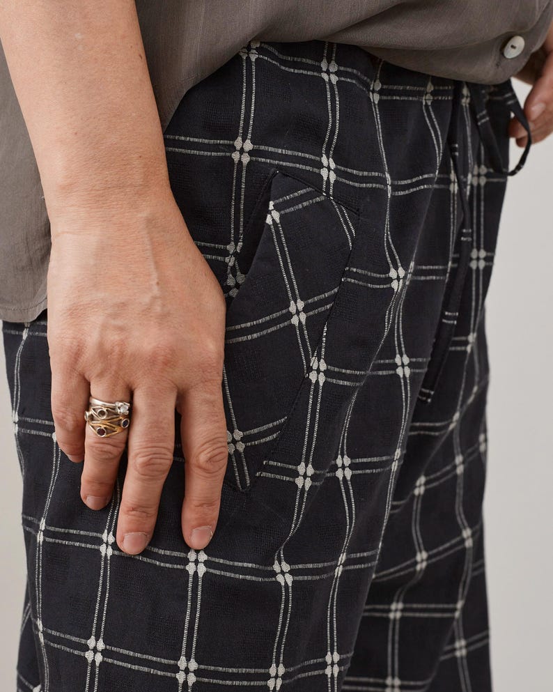 Pj Style Pants in Plaid Cotton, Relaxed Fit, Drawstring Waist, Super Lightweight Summer Pants