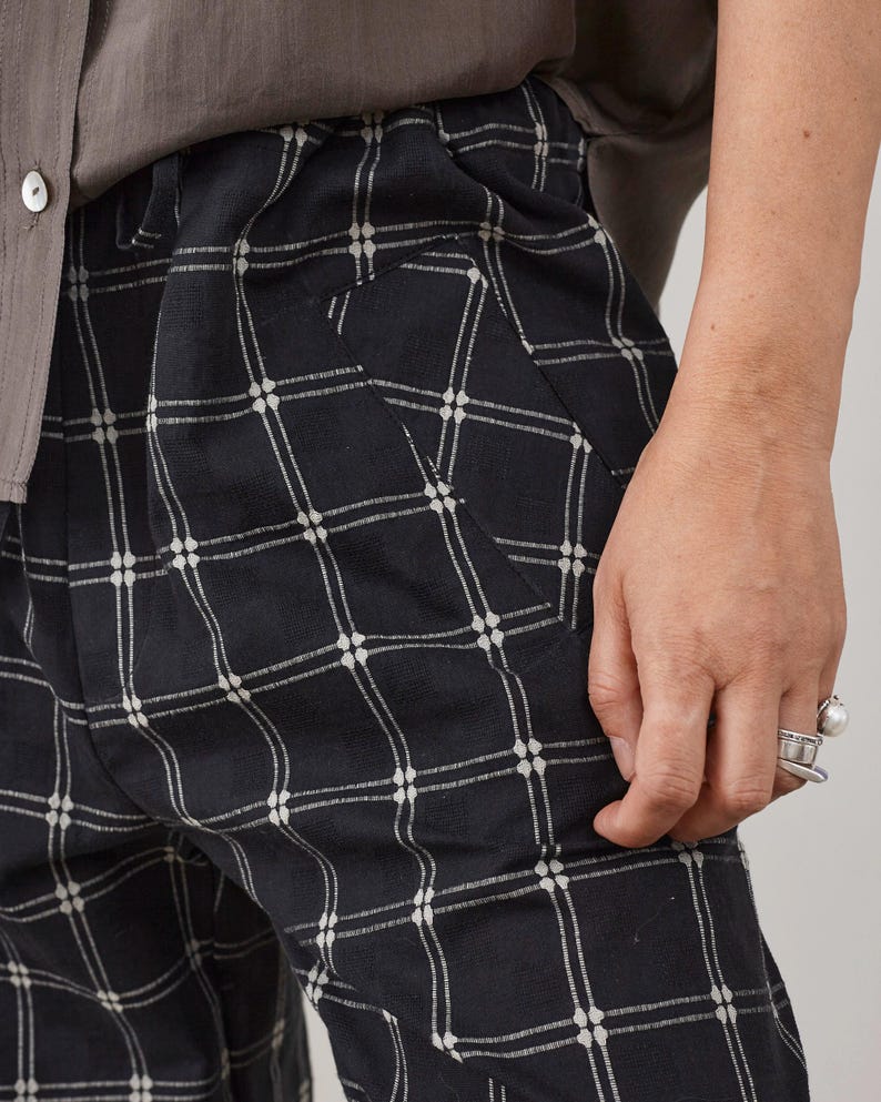 Pj Style Pants in Plaid Cotton, Relaxed Fit, Drawstring Waist, Super Lightweight Summer Pants