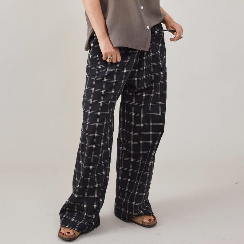 Pj Style Pants in Plaid Cotton, Relaxed Fit, Drawstring Waist, Super Lightweight Summer Pants