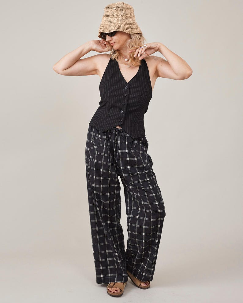 Pj Style Pants in Plaid Cotton, Relaxed Fit, Drawstring Waist, Super Lightweight Summer Pants