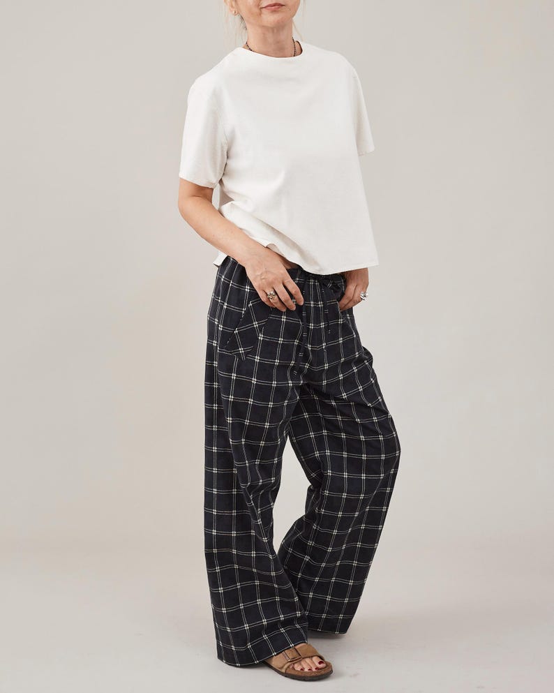 Pj Style Pants in Plaid Cotton, Relaxed Fit, Drawstring Waist, Super Lightweight Summer Pants