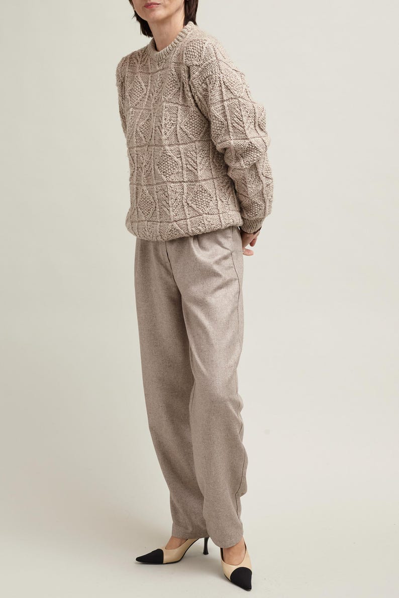 Silk - Wool Pants for Women Size XXS - XXL | Fall, Spring Tailored Trousers with High Waist and Pleats in Herringbone Design FTN1_98WOL_SIL