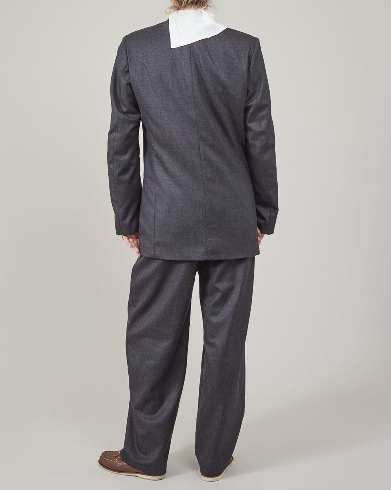Handmade 100% Wool Pantsuit for Women, Modern, Minimalist Straight Cut Jacket and Hight Waisted Pleated Pants Set, Workwear Power Suit