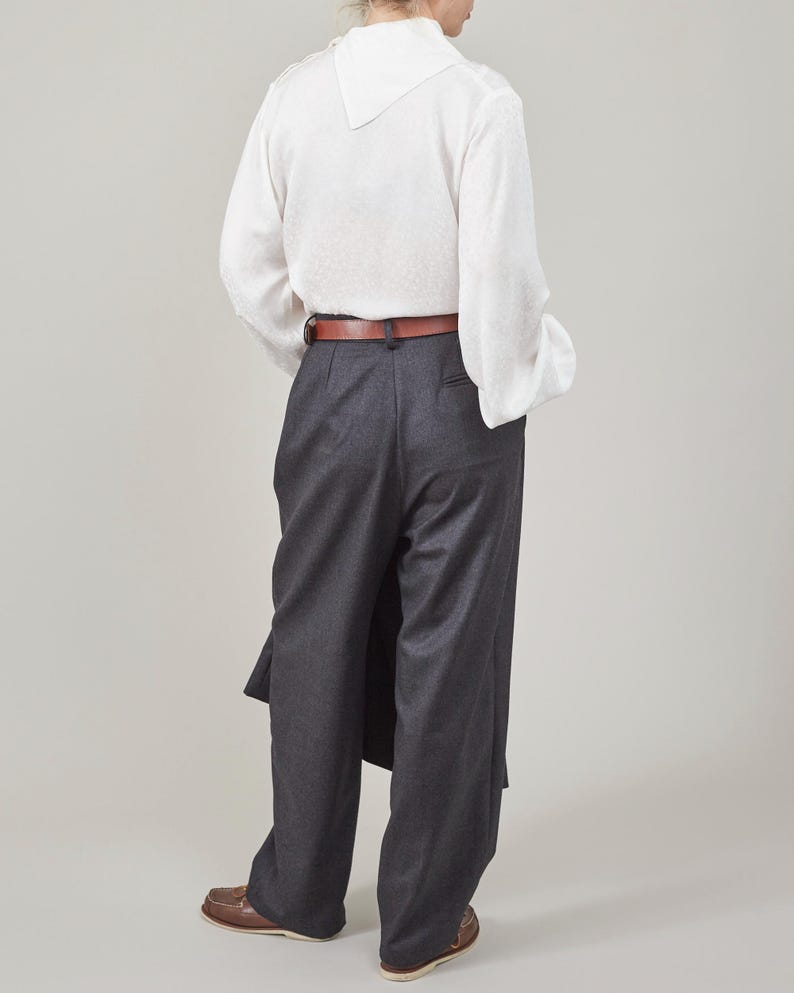 Handmade Grey, Black Wool Pants for Women, Elegant Warm Tailored Trousers, Pleated High Waist, Tapered Design with Roomy Crotch, Fully Lined
