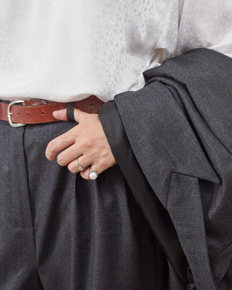Handmade Grey, Black Wool Pants for Women, Elegant Warm Tailored Trousers, Pleated High Waist, Tapered Design with Roomy Crotch, Fully Lined