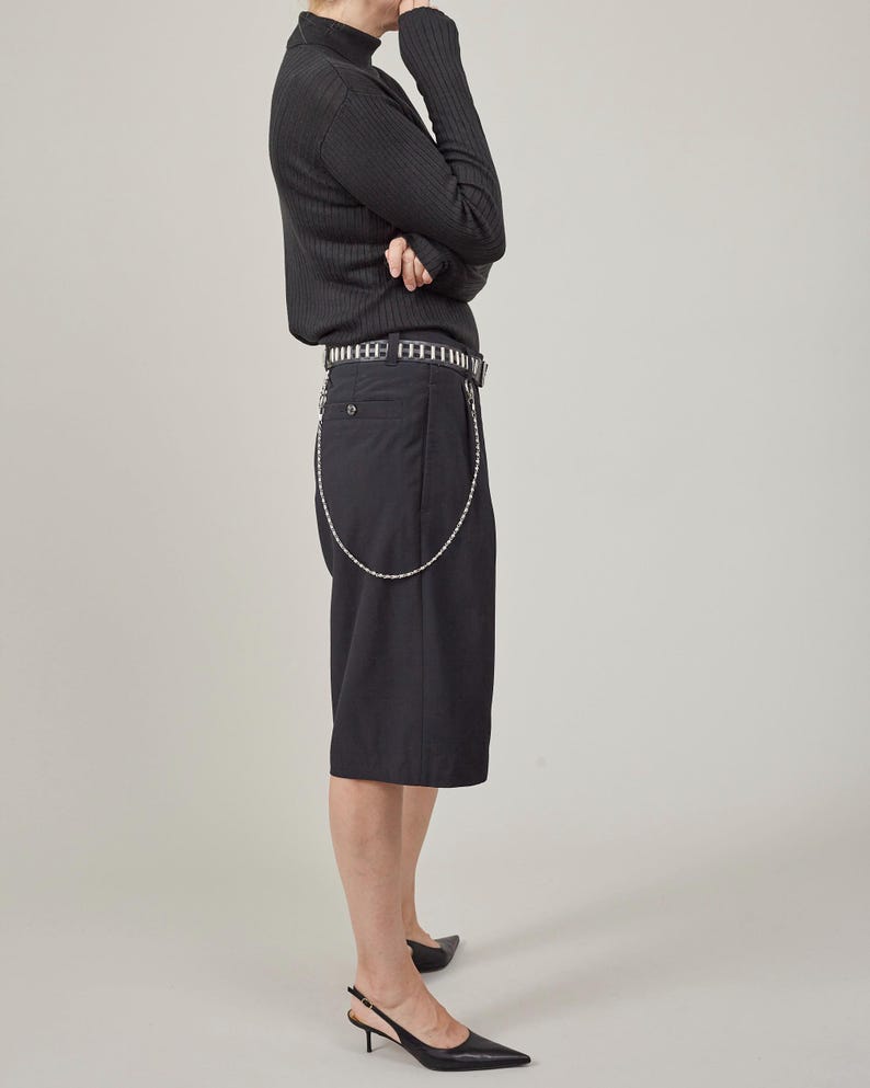 Handmade Black 100% Wool Bermuda Pants for Women, Mid Rise, Pleated Loose Short Pants for Fall, Winter, Spring, Baggy Tailored Shorts