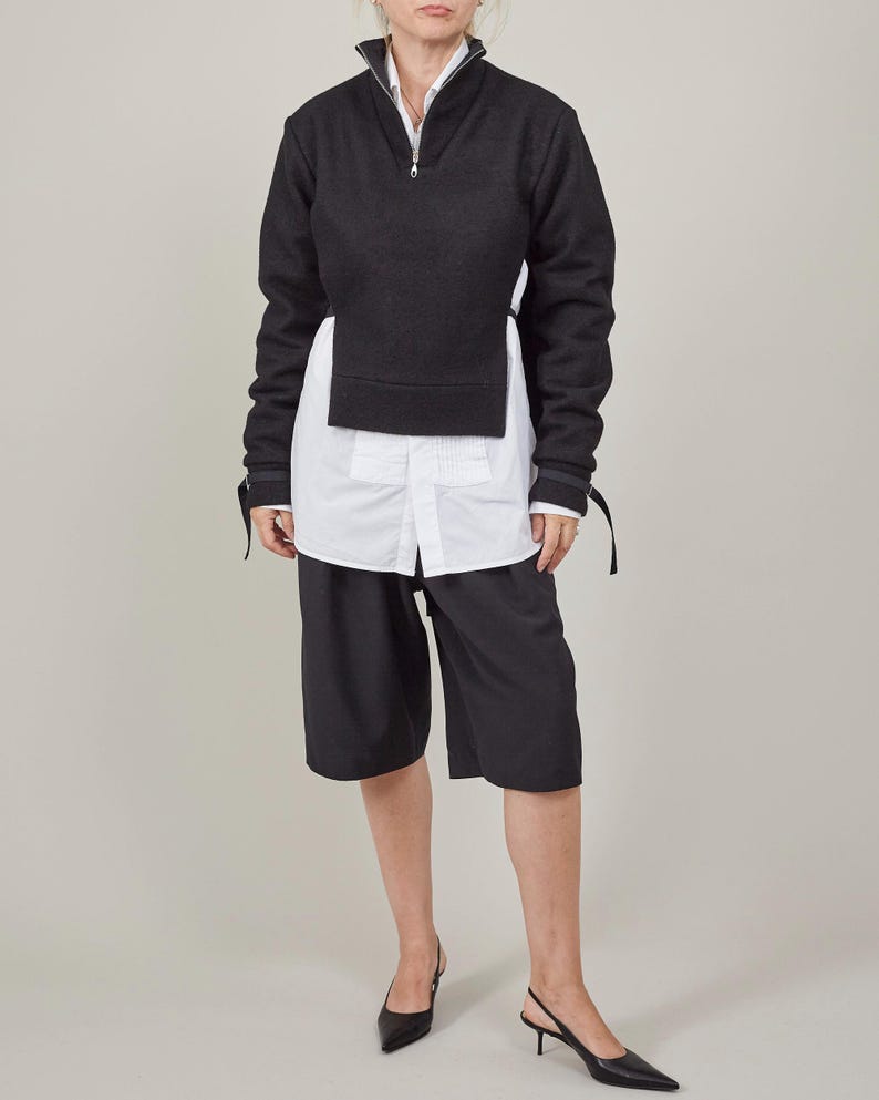 Handmade Black 100% Wool Bermuda Pants for Women, Mid Rise, Pleated Loose Short Pants for Fall, Winter, Spring, Baggy Tailored Shorts