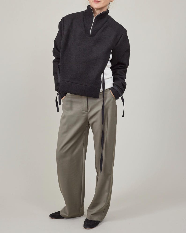 Khaki Wool Pants for Women | Straight-Leg Tailored Trousers with Relaxed Fit, Best for Spring and Fall Casual Looks