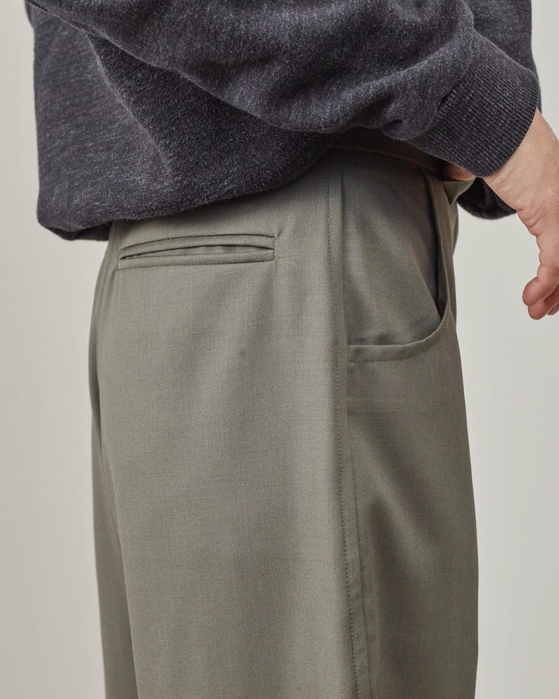 Khaki Wool Pants for Women | Straight-Leg Tailored Trousers with Relaxed Fit, Best for Spring and Fall Casual Looks