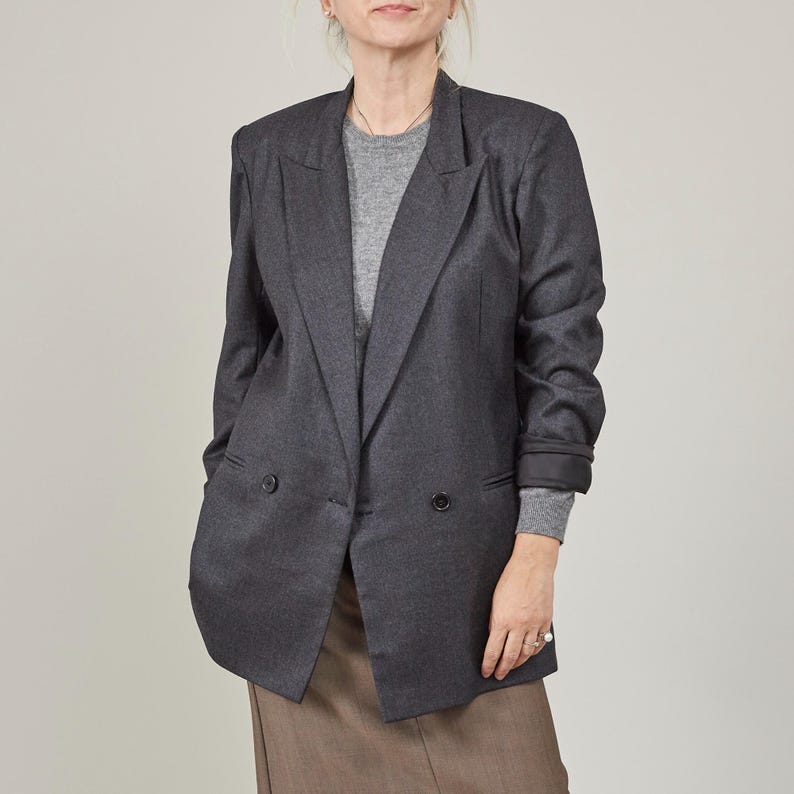 Handmade 100% Wool Suit Jacket for Women, Modern, Minimalist Straight Cut, Relaxed Fit Blazer in Black or Grey, Casual Workwear Power Suit