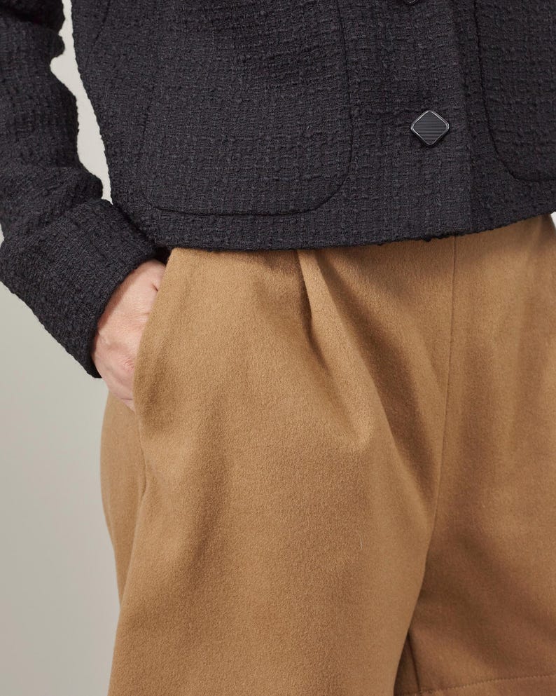 100% Wool Short Pants for Women, Winter Brown Shorts, Pleated, High Waist, A-Shape Chic Short Pants for Sustainable Preppy Casual Outfits