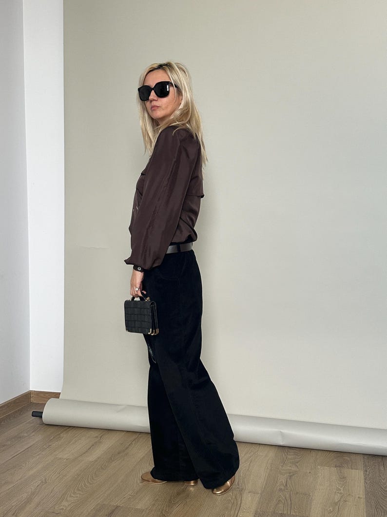 Black Corduroy Pants for Women – 100% Cotton, Loose Boot Cut, Slouchy Chic Fit, Versatile Casual Trousers for Fall to Spring in Custom Sizes