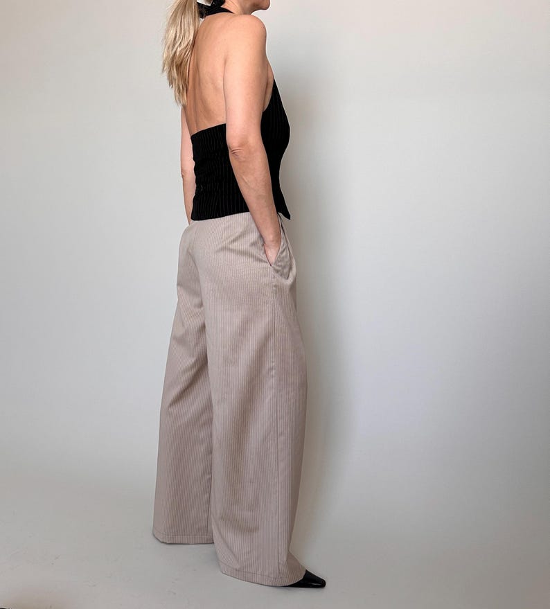 Wide-Leg Wool Pants for Women – Lightweight Tailored Trousers for Spring & Summer, Pleated High Waist, Chic in Beige, Black, Grey, Workwear