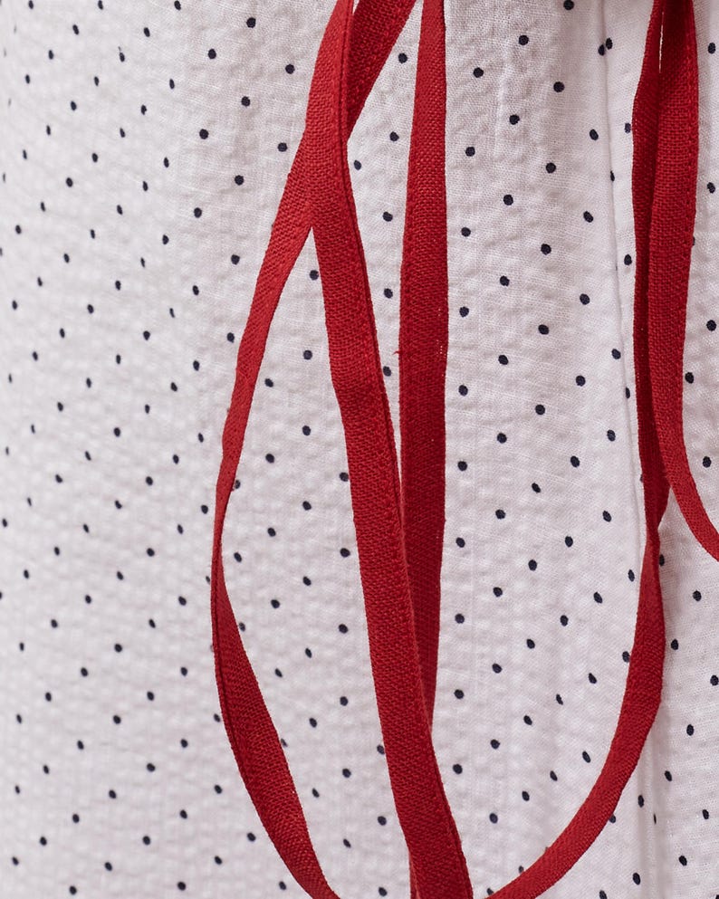 Linen Dress for Women, White Polka Dot Maxi Dress with Shoulder Ribbons, Versatile A-Line Shift Dress, Sleeveless Design