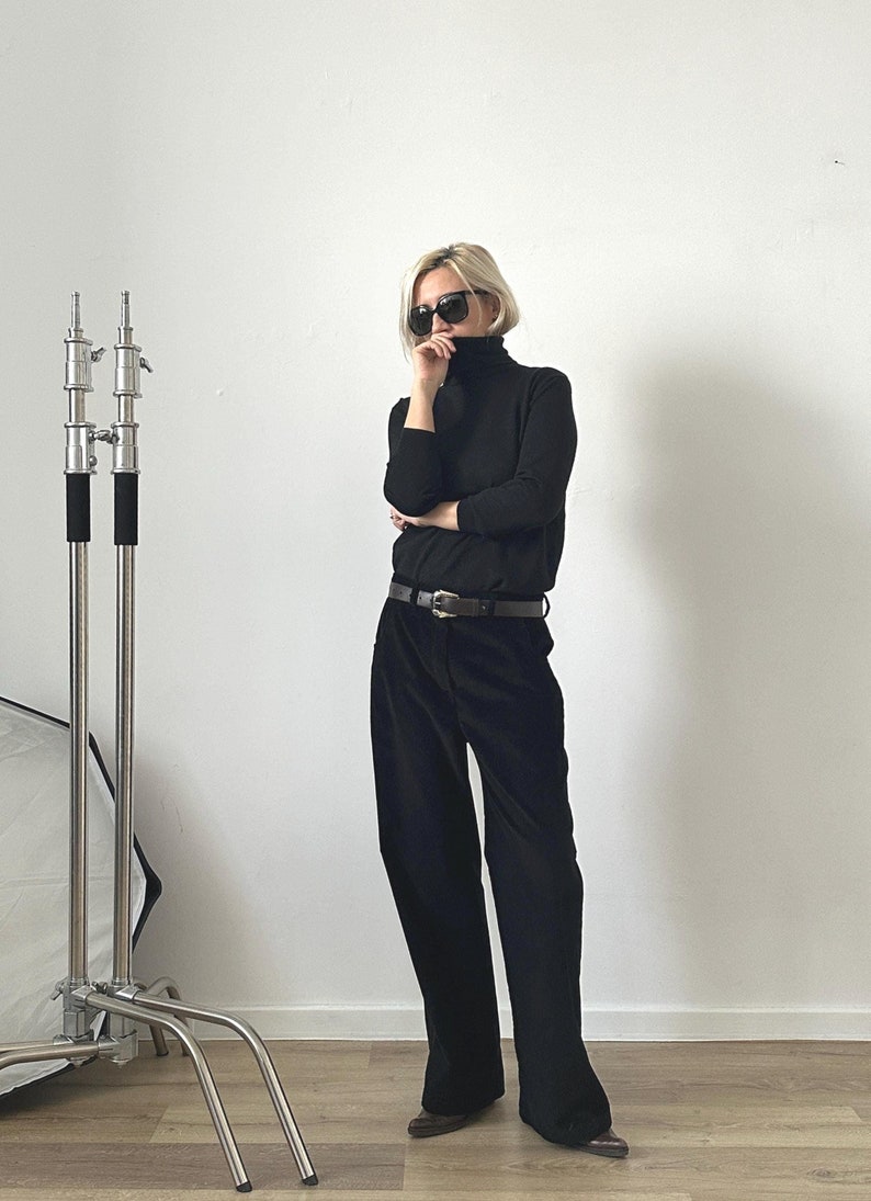 Black Corduroy Pants for Women – 100% Cotton, Loose Boot Cut, Slouchy Chic Fit, Versatile Casual Trousers for Fall to Spring in Custom Sizes