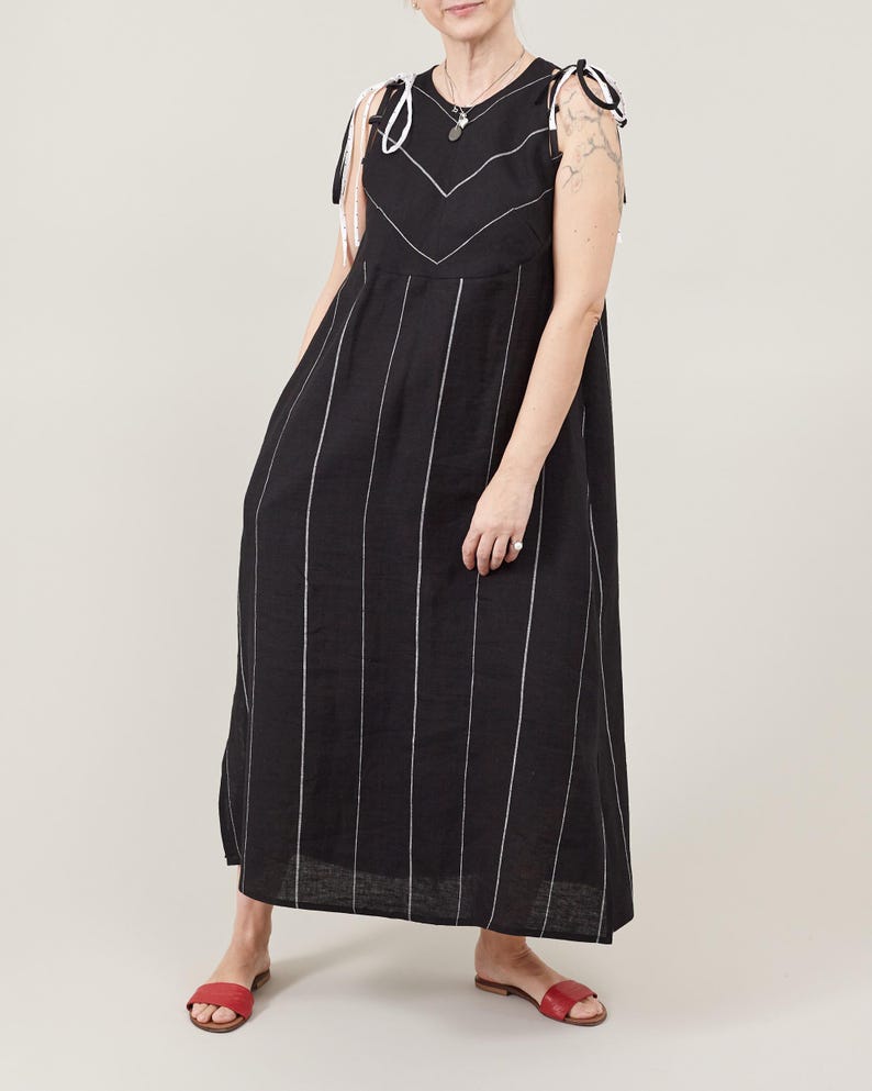 Elegant Linen Dress, Striped Maxi Dress - Effortlessly Stylish and Functional