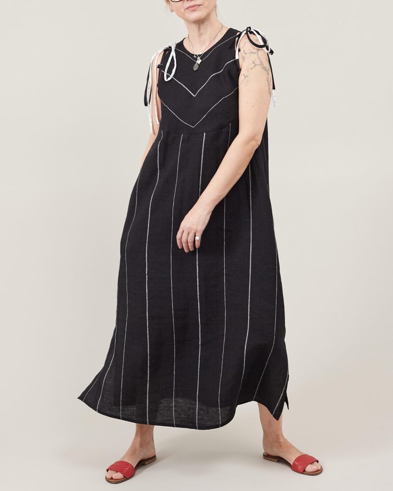 Elegant Linen Dress, Striped Maxi Dress - Effortlessly Stylish and Functional