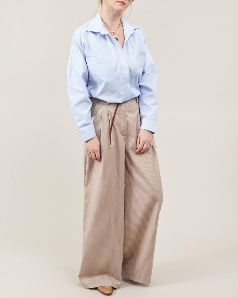 Wide-Leg Wool Pants for Women – Lightweight Tailored Trousers for Spring & Summer, Pleated High Waist, Chic in Beige, Black, Grey, Workwear