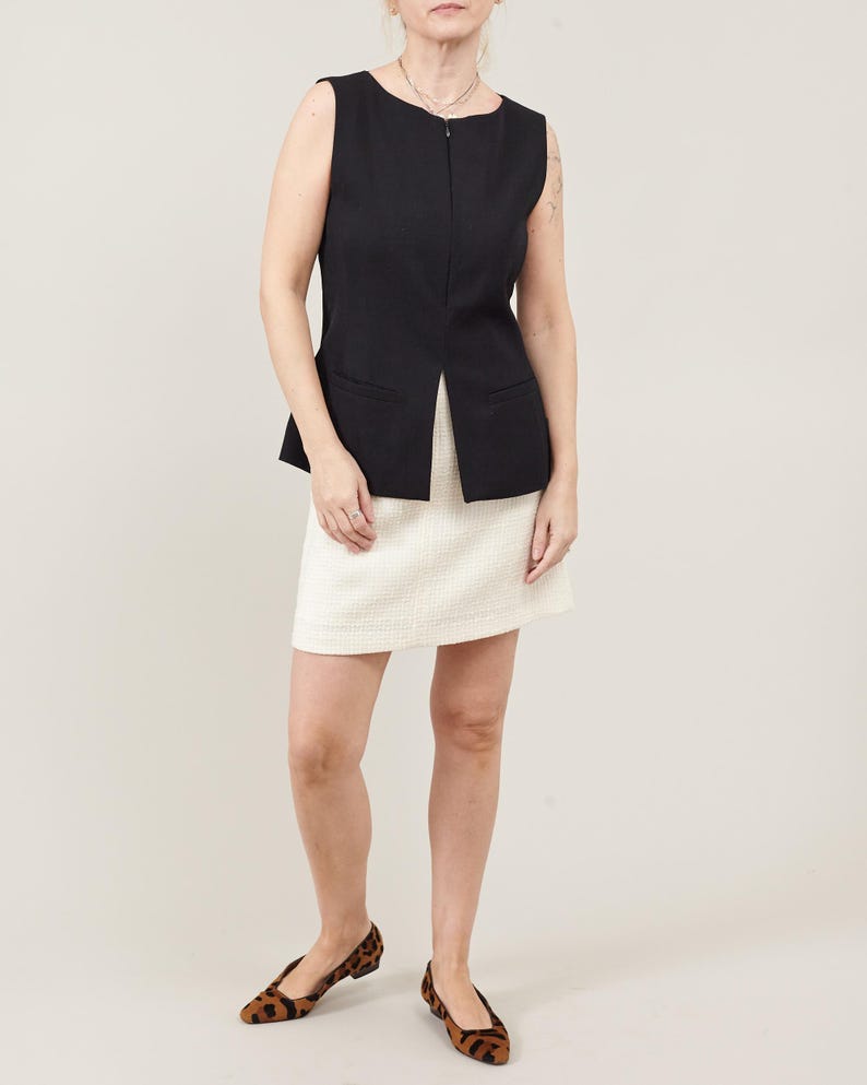 100% Wool Waistcoat for Women – Long Line Tailored Vest, Structured Gilet, Elegant Versatile Workwear for Spring, Summer Business Casual