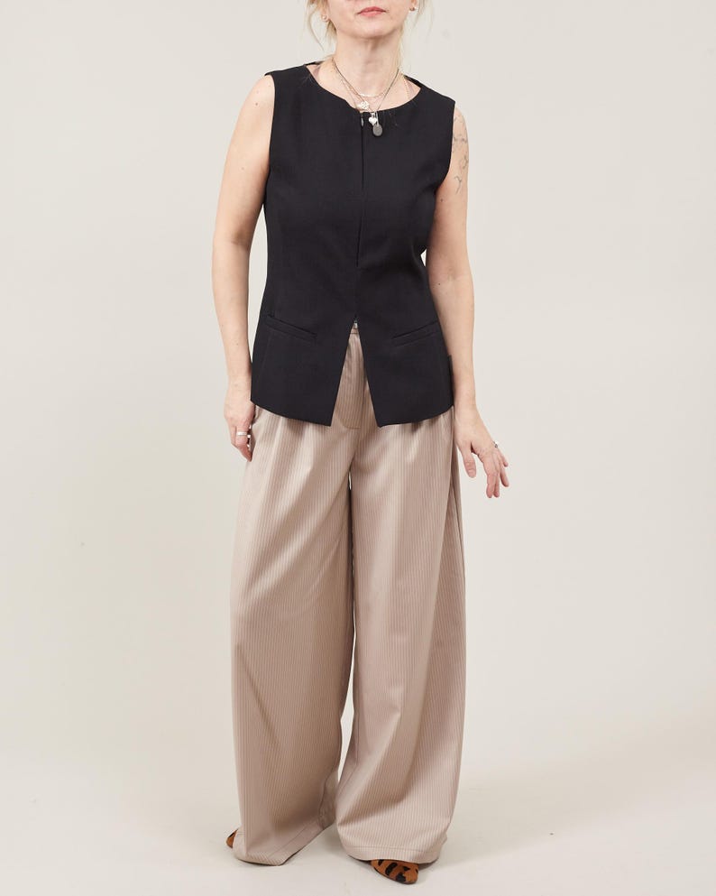 100% Wool Waistcoat for Women – Long Line Tailored Vest, Structured Gilet, Elegant Versatile Workwear for Spring, Summer Business Casual