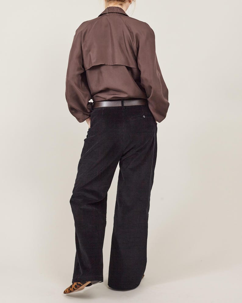 Black Corduroy Pants for Women – 100% Cotton, Loose Boot Cut, Slouchy Chic Fit, Versatile Casual Trousers for Fall to Spring in Custom Sizes
