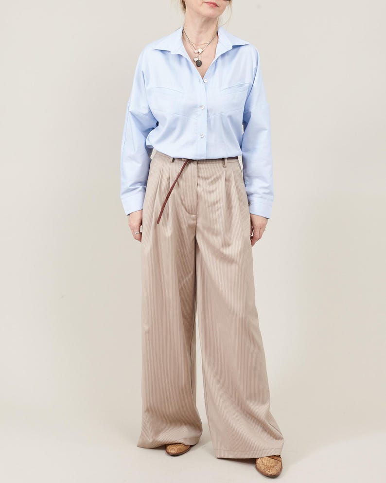 Wide-Leg Wool Pants for Women – Lightweight Tailored Trousers for Spring & Summer, Pleated High Waist, Chic in Beige, Black, Grey, Workwear
