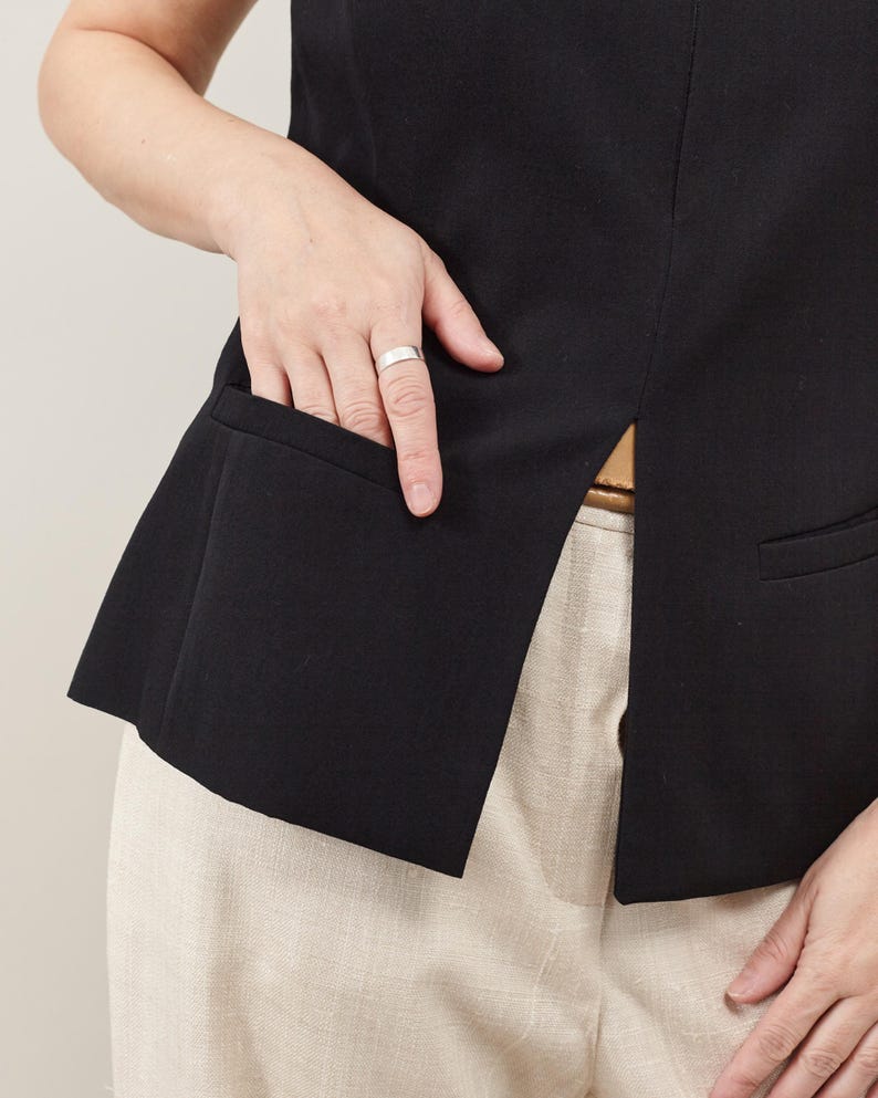 100% Wool Waistcoat for Women – Long Line Tailored Vest, Structured Gilet, Elegant Versatile Workwear for Spring, Summer Business Casual