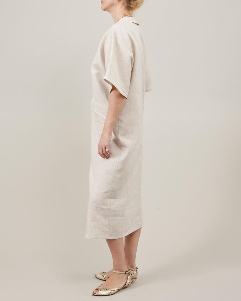 Chic Neutral Linen Dress for Elegant Days Out, Classy Shift Dress for a Sophisticated Looks