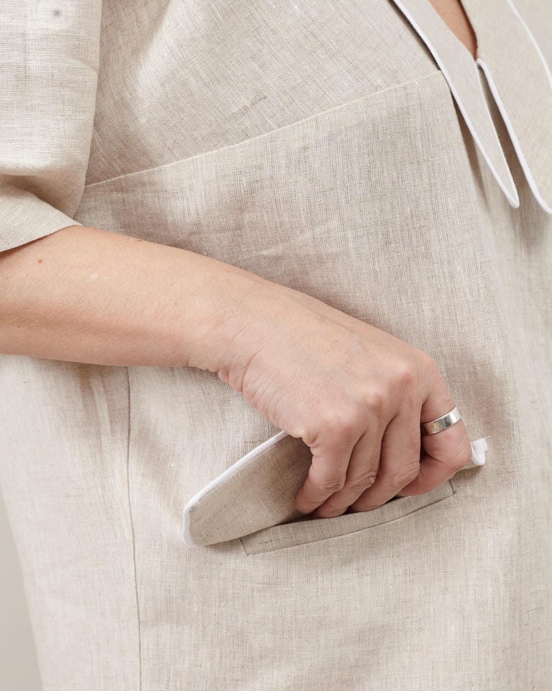 Chic Neutral Linen Dress for Elegant Days Out, Classy Shift Dress for a Sophisticated Looks