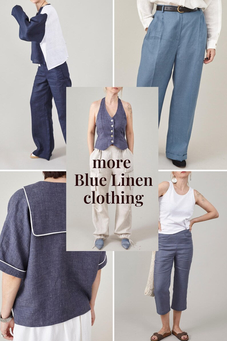Striped Linen Dress for Summer Days at the Beach | Bias Cut Slip Dress in Light Blue